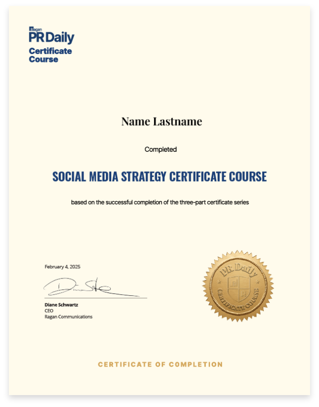 Social Media Strategy Certificate Course Certificate